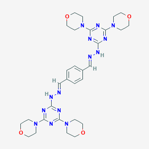 molecular formula C30H40N14O4 B390754 Terephthalaldehyde bis{[4,6-di(4-morpholinyl)-1,3,5-triazin-2-yl]hydrazone} 