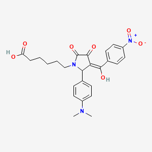 molecular formula C25H27N3O7 B3907559 6-[2-[4-(dimethylamino)phenyl]-4-hydroxy-3-(4-nitrobenzoyl)-5-oxo-2,5-dihydro-1H-pyrrol-1-yl]hexanoic acid 