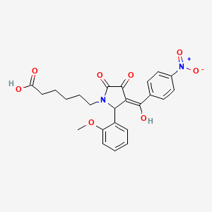 molecular formula C24H24N2O8 B3907586 6-[3-hydroxy-5-(2-methoxyphenyl)-4-(4-nitrobenzoyl)-2-oxo-2,5-dihydro-1H-pyrrol-1-yl]hexanoic acid 