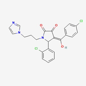 molecular formula C23H19Cl2N3O3 B3907618 4-(4-chlorobenzoyl)-5-(2-chlorophenyl)-3-hydroxy-1-[3-(1H-imidazol-1-yl)propyl]-1,5-dihydro-2H-pyrrol-2-one 