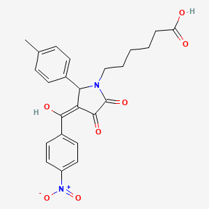 molecular formula C24H24N2O7 B3907622 6-[3-hydroxy-5-(4-methylphenyl)-4-(4-nitrobenzoyl)-2-oxo-2,5-dihydro-1H-pyrrol-1-yl]hexanoic acid 