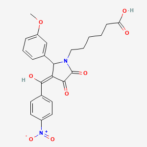 molecular formula C24H24N2O8 B3907675 6-[3-hydroxy-5-(3-methoxyphenyl)-4-(4-nitrobenzoyl)-2-oxo-2,5-dihydro-1H-pyrrol-1-yl]hexanoic acid 