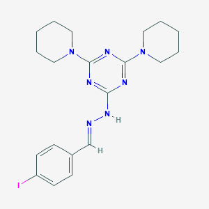 molecular formula C20H26IN7 B390769 N-(4,6-Di-piperidin-1-yl-[1,3,5]triazin-2-yl)-N'-(4-iodo-benzylidene)-hydrazine 