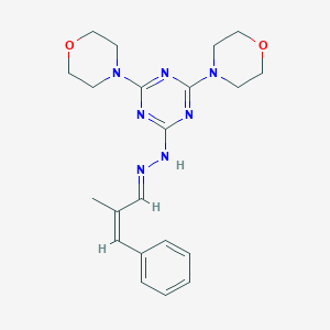 molecular formula C21H27N7O2 B390774 2-Methyl-3-phenylacrylaldehyde [4,6-di(4-morpholinyl)-1,3,5-triazin-2-yl]hydrazone 