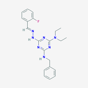 2-Fluorobenzaldehyde [4-(benzylamino)-6-(diethylamino)-1,3,5-triazin-2-yl]hydrazone