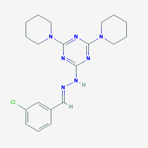 2-[(2E)-2-(3-chlorobenzylidene)hydrazinyl]-4,6-di(piperidin-1-yl)-1,3,5-triazine