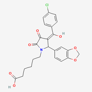 molecular formula C24H22ClNO7 B3907909 6-[(3E)-2-(1,3-benzodioxol-5-yl)-3-[(4-chlorophenyl)-hydroxymethylidene]-4,5-dioxopyrrolidin-1-yl]hexanoic acid 