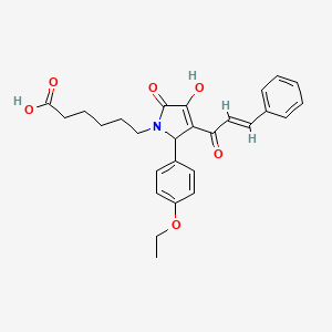 molecular formula C27H29NO6 B3907920 6-[2-(4-Ethoxyphenyl)-4-hydroxy-5-oxo-3-[(2E)-3-phenylprop-2-enoyl]-2,5-dihydro-1H-pyrrol-1-YL]hexanoic acid 