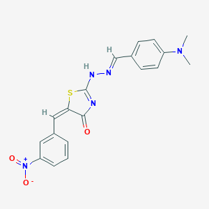 molecular formula C19H17N5O3S B390796 (5E)-2-[(2E)-2-[[4-(dimethylamino)phenyl]methylidene]hydrazinyl]-5-[(3-nitrophenyl)methylidene]-1,3-thiazol-4-one 