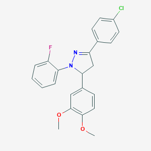 molecular formula C23H20ClFN2O2 B390797 3-(4-chlorophenyl)-5-(3,4-dimethoxyphenyl)-1-(2-fluorophenyl)-4,5-dihydro-1H-pyrazole 
