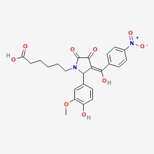 molecular formula C24H24N2O9 B3908024 6-[3-hydroxy-5-(4-hydroxy-3-methoxyphenyl)-4-(4-nitrobenzoyl)-2-oxo-2,5-dihydro-1H-pyrrol-1-yl]hexanoic acid 