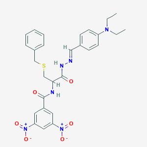 molecular formula C28H30N6O6S B390808 N-(1-[(benzylsulfanyl)methyl]-2-{2-[4-(diethylamino)benzylidene]hydrazino}-2-oxoethyl)-3,5-bisnitrobenzamide 