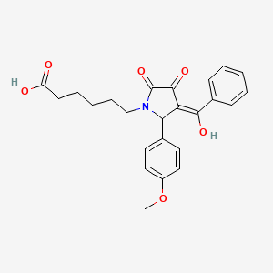 molecular formula C24H25NO6 B3908091 6-[3-benzoyl-4-hydroxy-2-(4-methoxyphenyl)-5-oxo-2,5-dihydro-1H-pyrrol-1-yl]hexanoic acid 