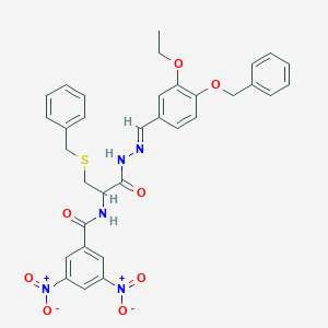 molecular formula C33H31N5O8S B390815 N-[3-benzylsulfanyl-1-[(2E)-2-[(3-ethoxy-4-phenylmethoxyphenyl)methylidene]hydrazinyl]-1-oxopropan-2-yl]-3,5-dinitrobenzamide 