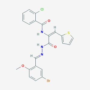molecular formula C22H17BrClN3O3S B390816 N-[1-{[2-(5-bromo-2-methoxybenzylidene)hydrazino]carbonyl}-2-(2-thienyl)vinyl]-2-chlorobenzamide 