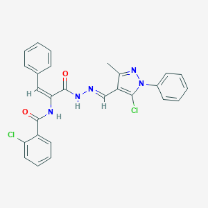 molecular formula C27H21Cl2N5O2 B390824 2-chloro-N-[1-({2-[(5-chloro-3-methyl-1-phenyl-1H-pyrazol-4-yl)methylene]hydrazino}carbonyl)-2-phenylvinyl]benzamide 