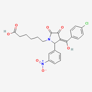 molecular formula C23H21ClN2O7 B3908294 6-[3-(4-chlorobenzoyl)-4-hydroxy-2-(3-nitrophenyl)-5-oxo-2,5-dihydro-1H-pyrrol-1-yl]hexanoic acid 