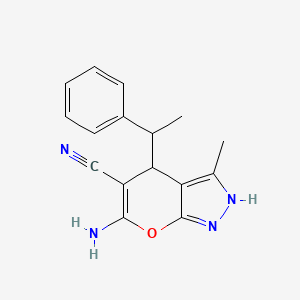 6-amino-3-methyl-4-(1-phenylethyl)-1,4-dihydropyrano[2,3-c]pyrazole-5-carbonitrile