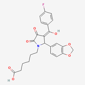 molecular formula C24H22FNO7 B3908318 6-[2-(1,3-benzodioxol-5-yl)-3-(4-fluorobenzoyl)-4-hydroxy-5-oxo-2,5-dihydro-1H-pyrrol-1-yl]hexanoic acid 