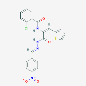 molecular formula C21H15ClN4O4S B390832 2-chloro-N-[1-[(2-{4-nitrobenzylidene}hydrazino)carbonyl]-2-(2-thienyl)vinyl]benzamide 