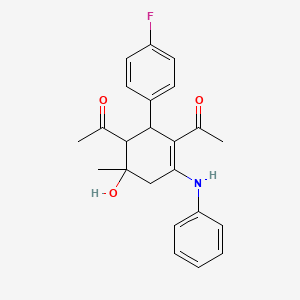 molecular formula C23H24FNO3 B3908334 1,1'-[4-anilino-2-(4-fluorophenyl)-6-hydroxy-6-methyl-3-cyclohexene-1,3-diyl]diethanone 