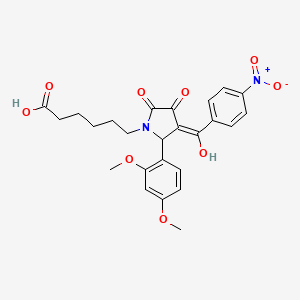 molecular formula C25H26N2O9 B3908357 6-[2-(2,4-dimethoxyphenyl)-4-hydroxy-3-(4-nitrobenzoyl)-5-oxo-2,5-dihydro-1H-pyrrol-1-yl]hexanoic acid 