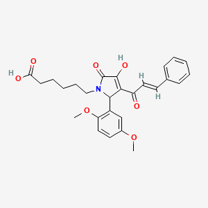 molecular formula C27H29NO7 B3908369 6-[3-cinnamoyl-2-(2,5-dimethoxyphenyl)-4-hydroxy-5-oxo-2,5-dihydro-1H-pyrrol-1-yl]hexanoic acid 