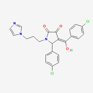 molecular formula C23H19Cl2N3O3 B3908397 4-(4-chlorobenzoyl)-5-(4-chlorophenyl)-3-hydroxy-1-[3-(1H-imidazol-1-yl)propyl]-1,5-dihydro-2H-pyrrol-2-one 