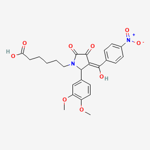 molecular formula C25H26N2O9 B3908457 6-[2-(3,4-dimethoxyphenyl)-4-hydroxy-3-(4-nitrobenzoyl)-5-oxo-2,5-dihydro-1H-pyrrol-1-yl]hexanoic acid 
