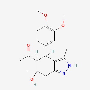 molecular formula C19H24N2O4 B3908471 1-[4-(3,4-dimethoxyphenyl)-6-hydroxy-3,6-dimethyl-4,5,6,7-tetrahydro-2H-indazol-5-yl]ethanone 
