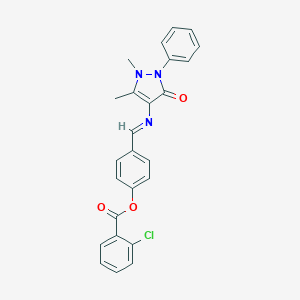 molecular formula C25H20ClN3O3 B390859 4-{[(1,5-dimethyl-3-oxo-2-phenyl-2,3-dihydro-1H-pyrazol-4-yl)imino]methyl}phenyl 2-chlorobenzoate 