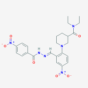 molecular formula C24H28N6O6 B390865 N,N-diethyl-1-[4-nitro-2-(2-{4-nitrobenzoyl}carbohydrazonoyl)phenyl]-3-piperidinecarboxamide 
