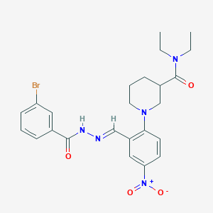 1-{2-[2-(3-bromobenzoyl)carbohydrazonoyl]-4-nitrophenyl}-N,N-diethyl-3-piperidinecarboxamide