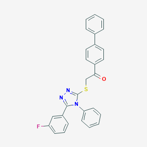 molecular formula C28H20FN3OS B390876 1-[1,1'-biphenyl]-4-yl-2-{[5-(3-fluorophenyl)-4-phenyl-4H-1,2,4-triazol-3-yl]sulfanyl}ethanone 