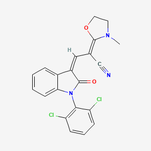 3-[1-(2,6-dichlorophenyl)-2-oxo-1,2-dihydro-3H-indol-3-ylidene]-2-(3-methyl-1,3-oxazolidin-2-ylidene)propanenitrile