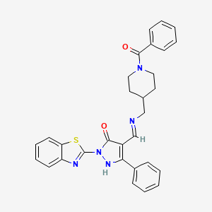 2-(1,3-benzothiazol-2-yl)-4-({[(1-benzoyl-4-piperidinyl)methyl]amino}methylene)-5-phenyl-2,4-dihydro-3H-pyrazol-3-one