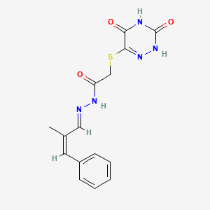 molecular formula C15H15N5O3S B3908935 2-[(3,5-dioxo-2,3,4,5-tetrahydro-1,2,4-triazin-6-yl)thio]-N'-(2-methyl-3-phenyl-2-propen-1-ylidene)acetohydrazide 