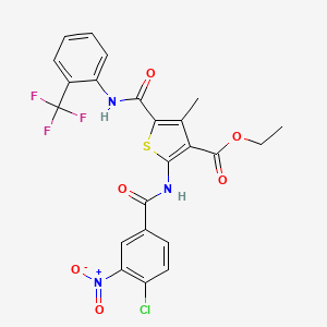 molecular formula C23H17ClF3N3O6S B3908948 ethyl 2-[(4-chloro-3-nitrobenzoyl)amino]-4-methyl-5-({[2-(trifluoromethyl)phenyl]amino}carbonyl)-3-thiophenecarboxylate 