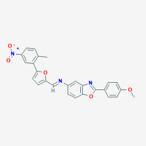 molecular formula C26H19N3O5 B390917 5-{[(5-{5-Nitro-2-methylphenyl}-2-furyl)methylene]amino}-2-(4-methoxyphenyl)-1,3-benzoxazole 