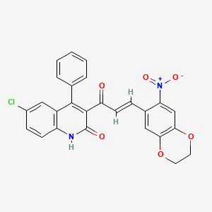 6-chloro-3-[3-(7-nitro-2,3-dihydro-1,4-benzodioxin-6-yl)acryloyl]-4-phenyl-2(1H)-quinolinone