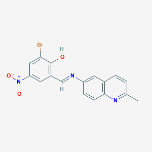 molecular formula C17H12BrN3O3 B390923 2-Bromo-4-nitro-6-{[(2-methyl-6-quinolinyl)imino]methyl}phenol 