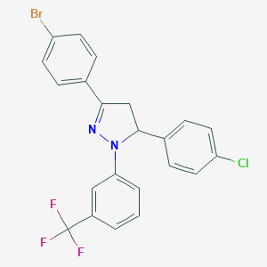 molecular formula C22H15BrClF3N2 B390929 3-(4-bromophenyl)-5-(4-chlorophenyl)-1-[3-(trifluoromethyl)phenyl]-4,5-dihydro-1H-pyrazole 