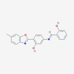 molecular formula C21H16N2O3 B390932 5-[(2-Hydroxyphenyl)methylideneamino]-2-(6-methyl-1,3-benzoxazol-2-yl)phenol 