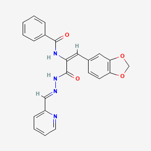 molecular formula C23H18N4O4 B3909344 N-(2-(1,3-benzodioxol-5-yl)-1-{[2-(2-pyridinylmethylene)hydrazino]carbonyl}vinyl)benzamide 
