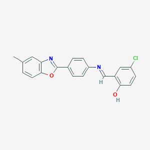 molecular formula C21H15ClN2O2 B390940 4-Chloro-2-({[4-(5-methyl-1,3-benzoxazol-2-yl)phenyl]imino}methyl)phenol 