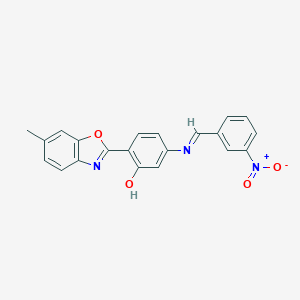 molecular formula C21H15N3O4 B390943 5-({3-Nitrobenzylidene}amino)-2-(6-methyl-1,3-benzoxazol-2-yl)phenol 