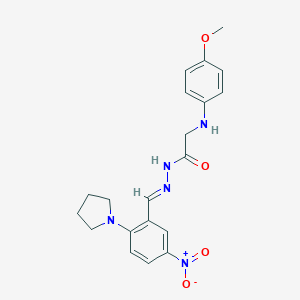 molecular formula C20H23N5O4 B390947 N'-[5-nitro-2-(1-pyrrolidinyl)benzylidene]-2-(4-methoxyanilino)acetohydrazide 