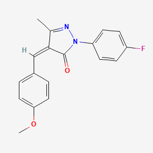 molecular formula C18H15FN2O2 B3909481 2-(4-fluorophenyl)-4-(4-methoxybenzylidene)-5-methyl-2,4-dihydro-3H-pyrazol-3-one 