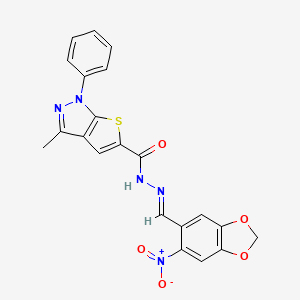 molecular formula C21H15N5O5S B3909482 3-methyl-N'-[(6-nitro-1,3-benzodioxol-5-yl)methylene]-1-phenyl-1H-thieno[2,3-c]pyrazole-5-carbohydrazide 