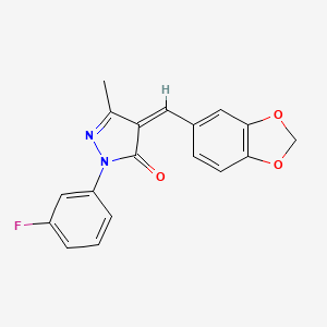molecular formula C18H13FN2O3 B3909495 4-(1,3-benzodioxol-5-ylmethylene)-2-(3-fluorophenyl)-5-methyl-2,4-dihydro-3H-pyrazol-3-one 